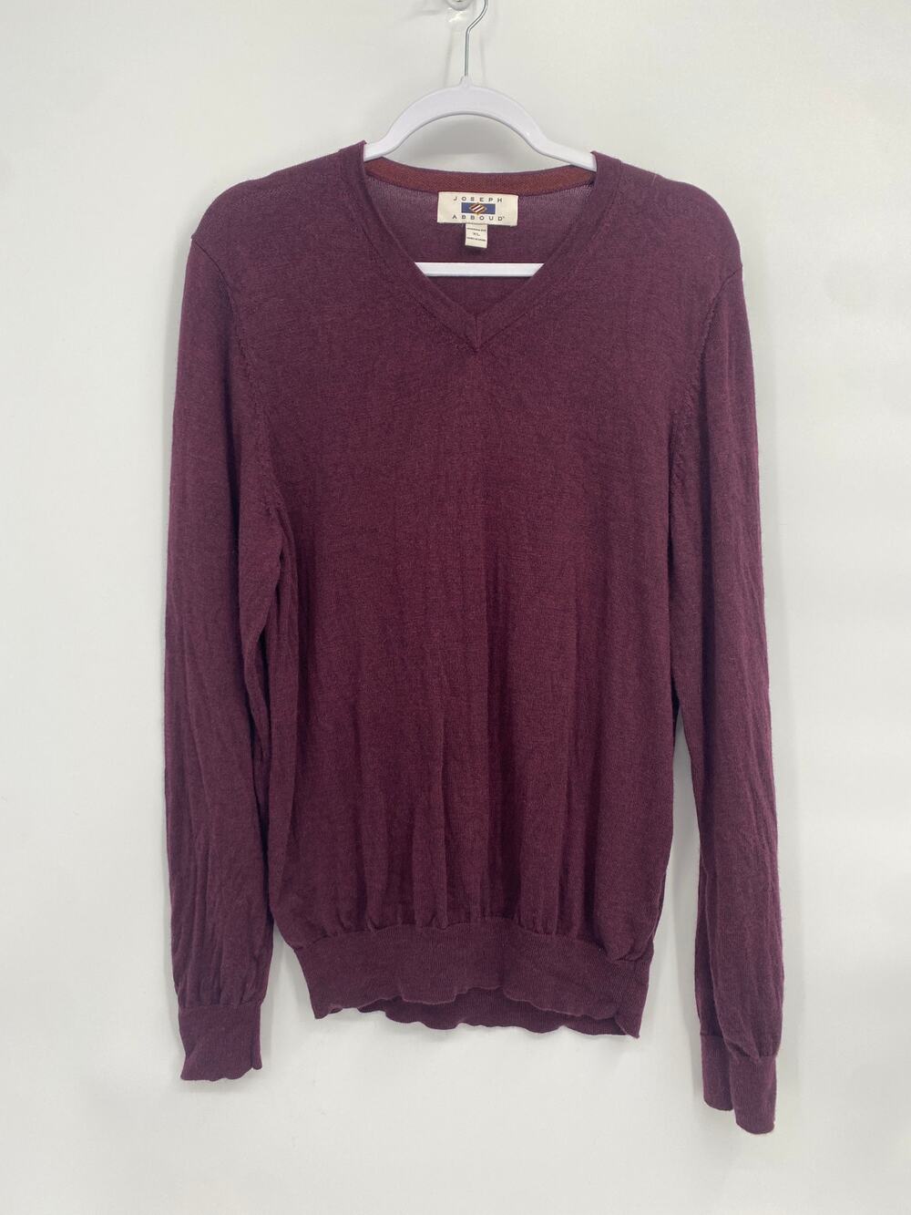 Joseph Abboud 100% Merino Wool V-neck Sweater Red Maroon Modern Fit XL